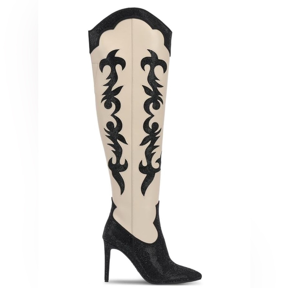 🌟🌼NIB INC INTERNATIONAL CONCEPT - BONE/BLACK BLING Black Women's Knee-High Boots